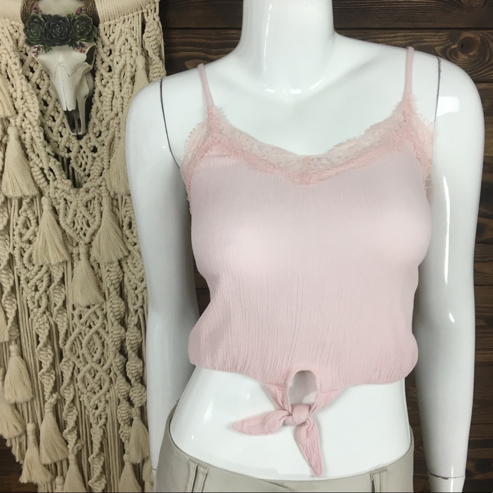 Garage | Knot Tie Lace Crop Cami Tank Blush Pink